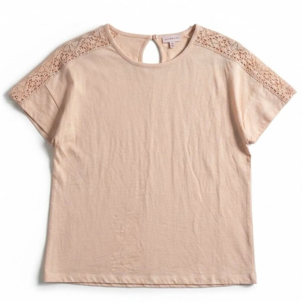 Molly & Isadora Crochet Shoulder Top Ballet Pink Keyhole Back T Shirt NWT 0X